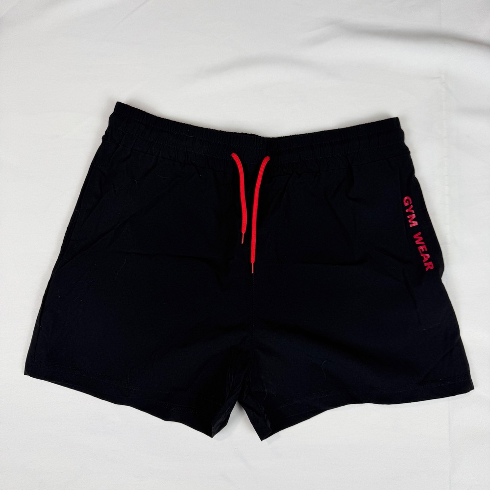 Unbranded Mens Black Gym Wear Athletic Training Shorts Red Drawstring Size L‎
